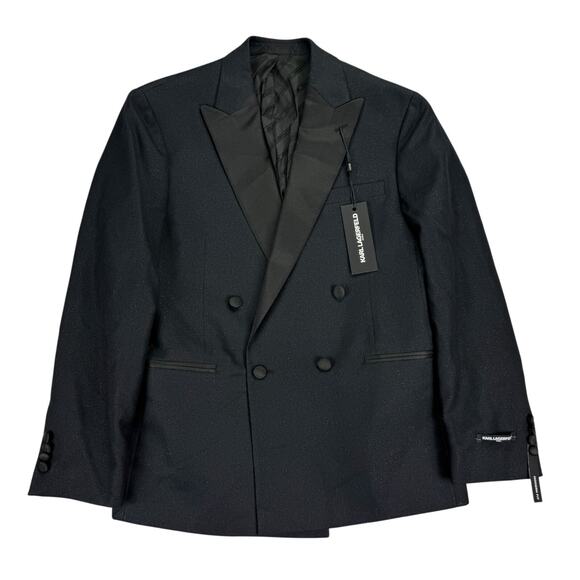 Karl Lagerfeld Mens Double-Breasted Tuxedo Modern Fit Suit Jacket Black Navy 38S